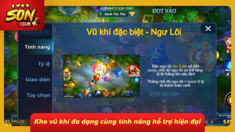 Bắn Cá Long Vương SONCLUB - Săn Cá Đỉnh Cao Cùng Bet Thủ 4 Đa dạng từng loại vũ khí giúp ngư thủ săn cá dễ dàng